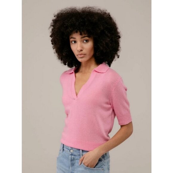 💕360 CASHMERE💕 Cinzia Short Sleeve Sweater 100% Cashmere Primrose Pink Medium - Picture 1 of 14